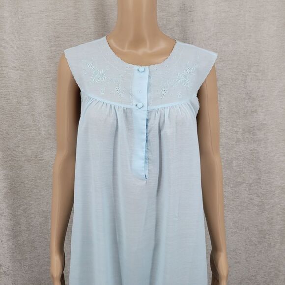 Lily Vintage Light Blue Embroidered Eyelet Yoke Women's Maxi Length Nightgown - Picture 4 of 10